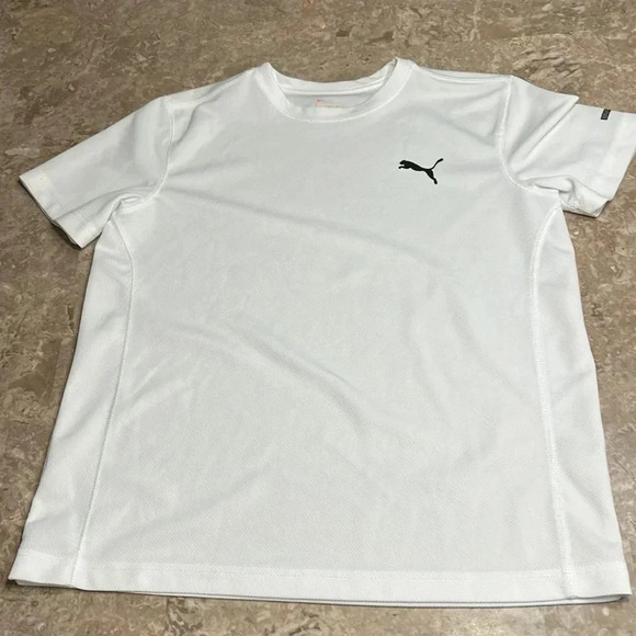 YXL white Puma  DRY sport T shirt .PTP 19” could fit women sm /med also - Picture 2 of 13